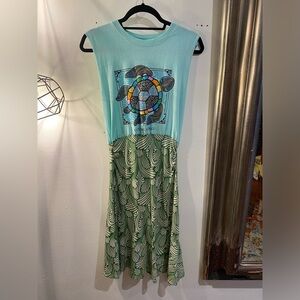 OOAK Upcycled Cozumel MX tank with stretch kick Colorful Turtle Graphic Dress